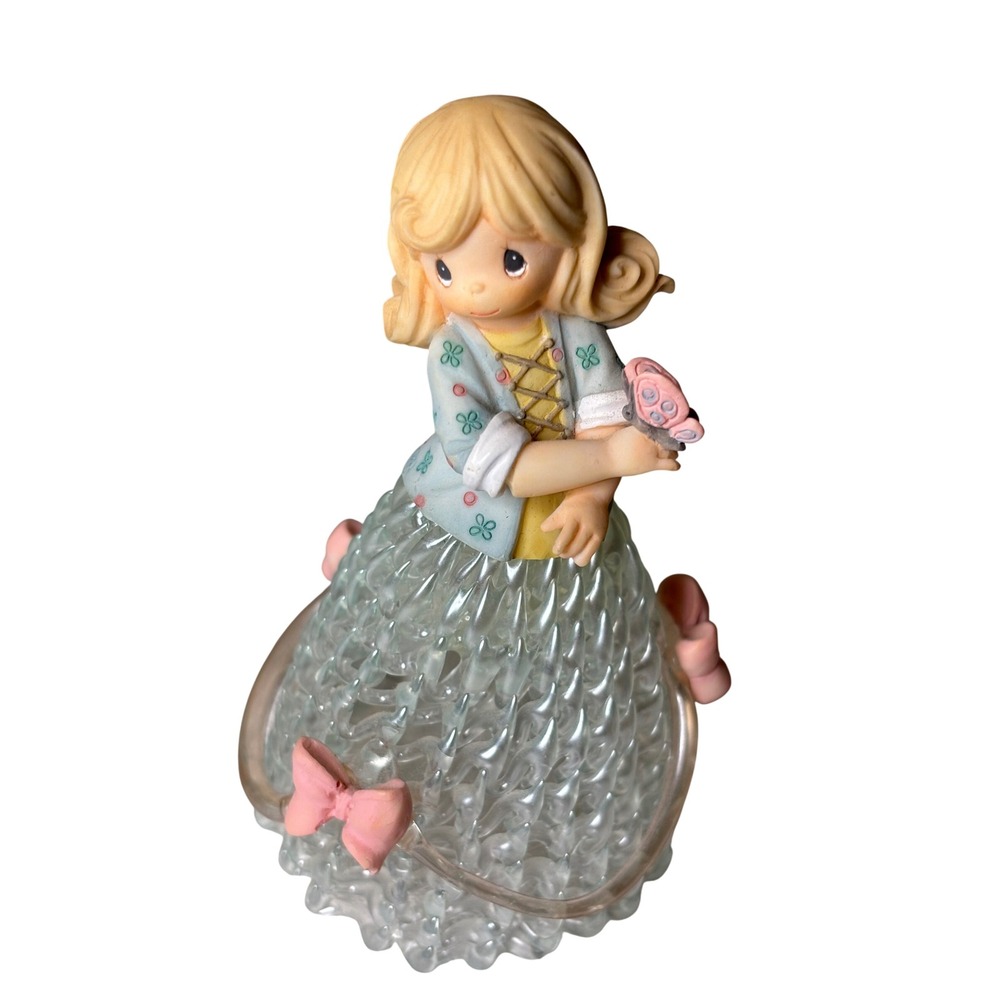 Precious Moments Girl with Butterfly Glass Bell Figurine 2001 PMI Pastel Blue